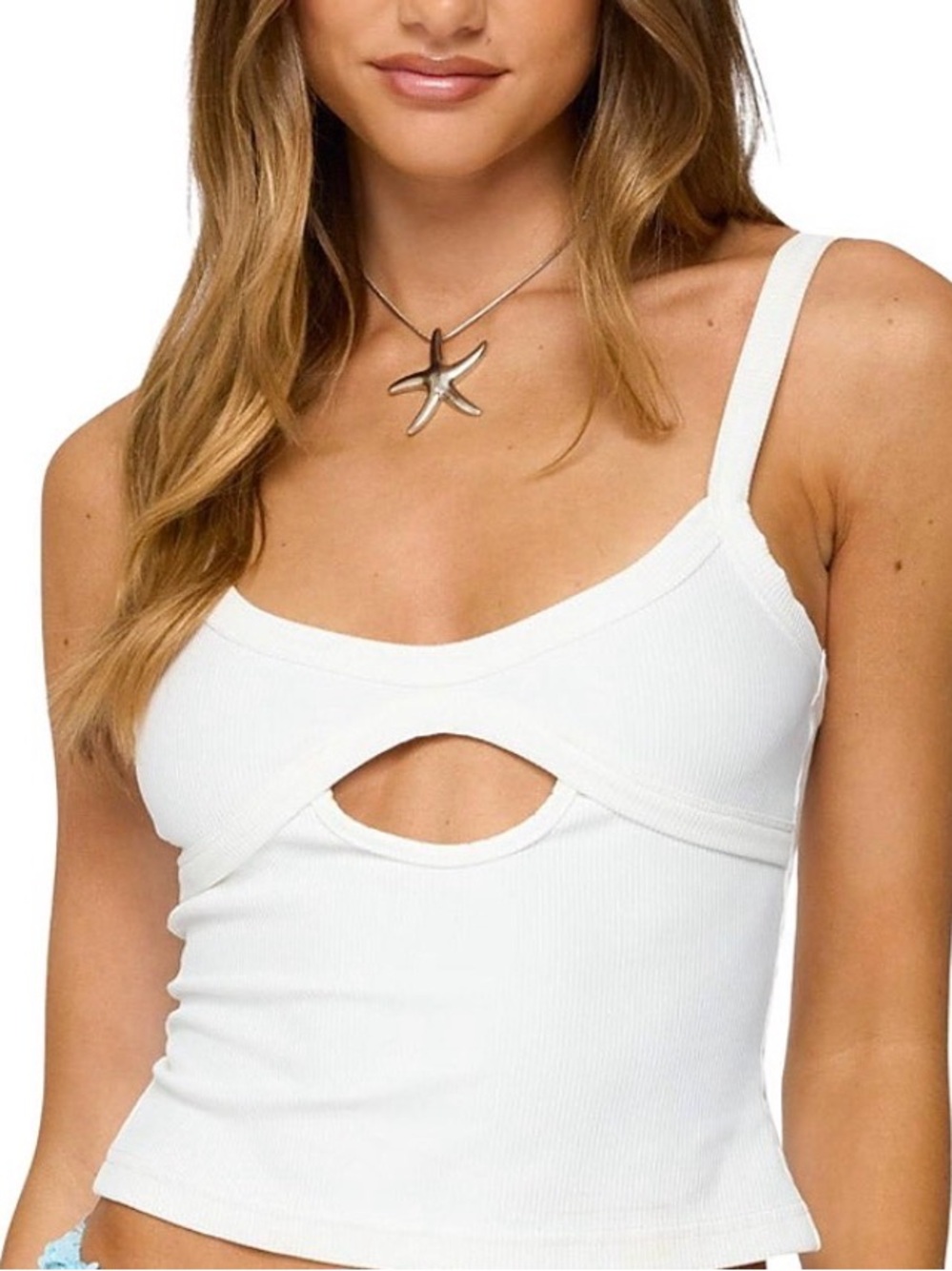 Edikted Karin Cut Out Ribbed Tank Top White XS